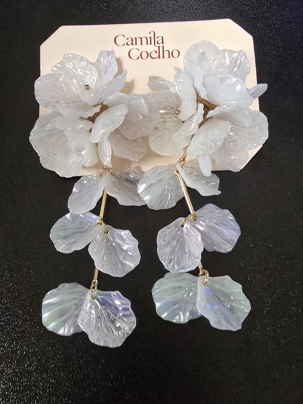 Camila Coelho White Iridescent Floral Drop Earrings